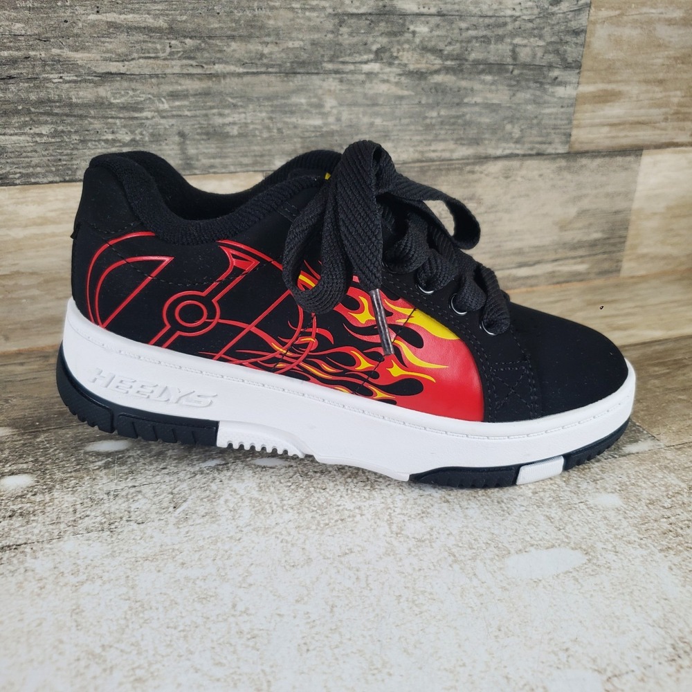 Heelys Kolect Prints Kids Wheeled Skate Shoes Sz 1 Black Red Lace Up Sneakers